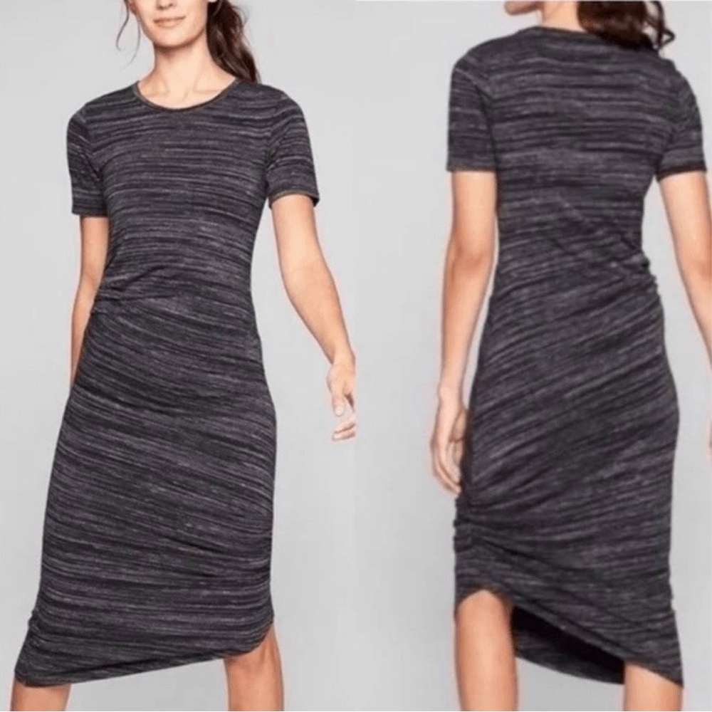 Athleta Charcoal Asymmetrical Midi Tee Dress with Side Ruching